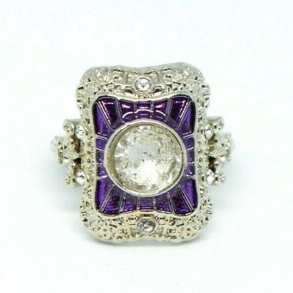 Unbranded Jewelry - S925 Clear Rhinestone Purple Enamel Retro Art Deco